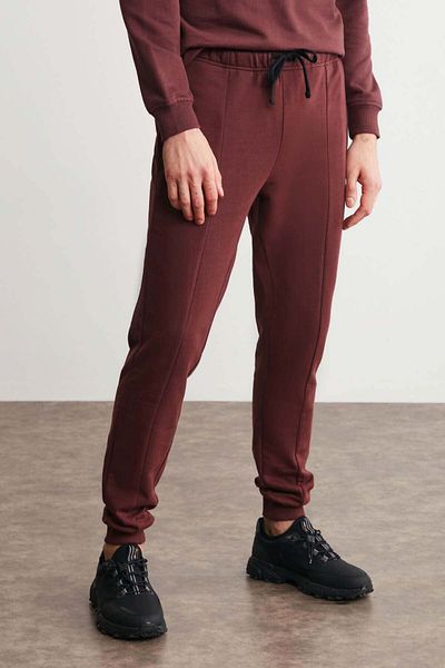 GRIMELANGE Fabian Herren – Burgunderfarbene Jogginghose mit gerippter Fleece-Tasche