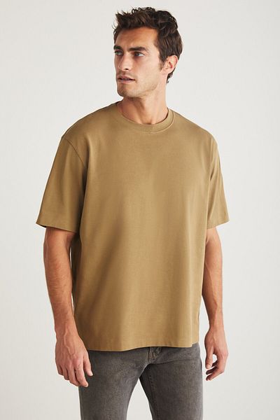 GRIMELANGE Blas pánské – oversize tričko Camel Crew Neck, 100% organická bavlna