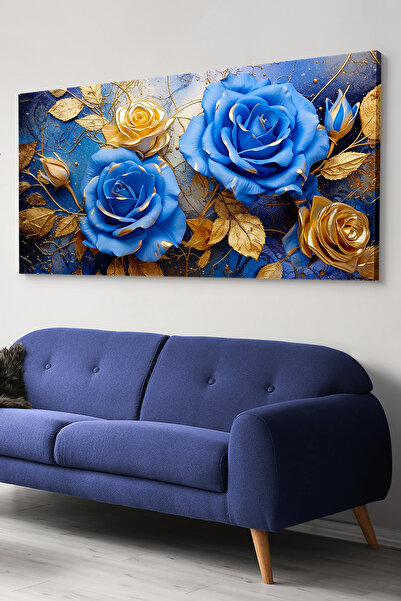 Evinemoda Plavo zlatno cveće, jednodijelni platno - slika na platnu