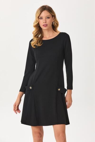 İKİLER Yuvarlak Yaka Eteği Volanlı Elbise 245-2511