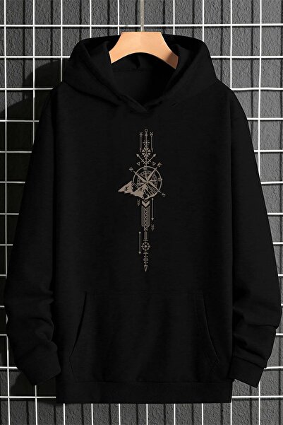 trendypassion Cronologie a busolei cu imprimeu supradimensionat cu glugă Swea...