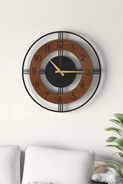 LUPOKRAFT Dekoratif Yeni Modern Mintaka Ahşap Rengi  Duvar Saati 48cm