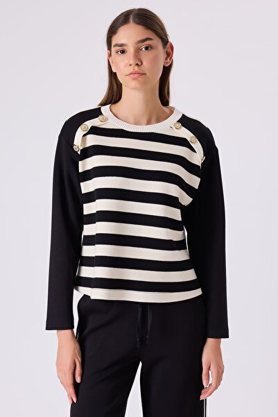 FEVER Düğme detaylı çizgili triko