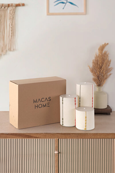 Macas Home İris Kumaş Kaplamalı Silindir Kokusuz 3'lü Set Mum İRİSMUM