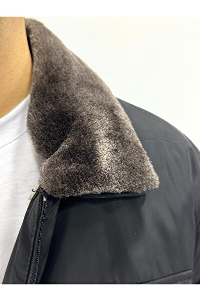 Brango Yakası Kürklü Micro Kumaş Mont