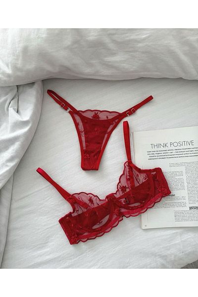 VentLingerie Red Floral Underwire Bralet Set