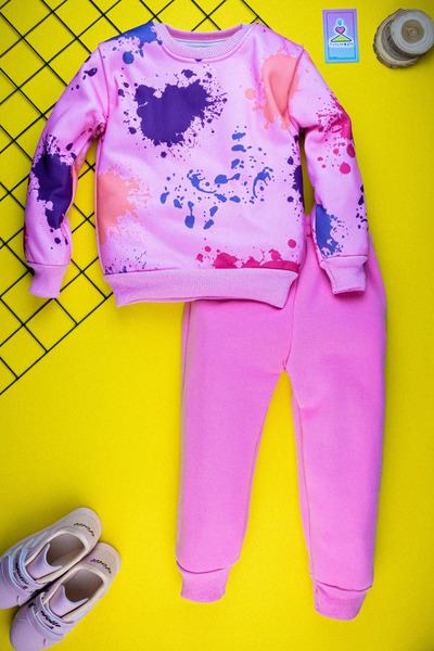 Yalçınoğlu Raised 3 Thread Comfortable and Stylish Girl's Set - Painted Fun Pattern 3-9 Years -