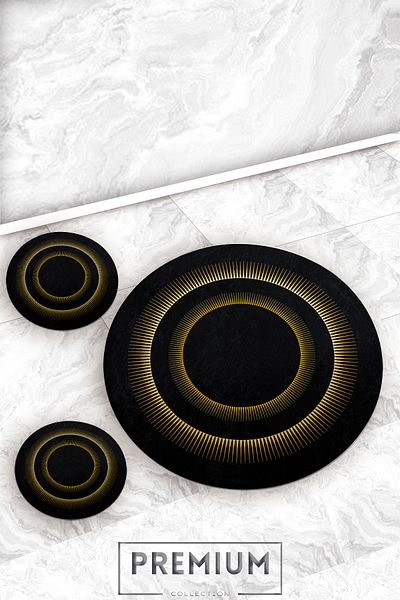 Evperest Black Floor Gold Bath Mat Set