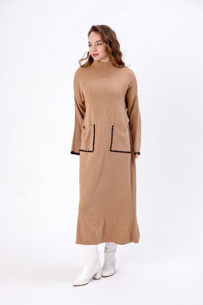 EsSo butik Women's Spanish Sleeve Shepherd Stitching Knitwear Dress Wide Fit Standard Size