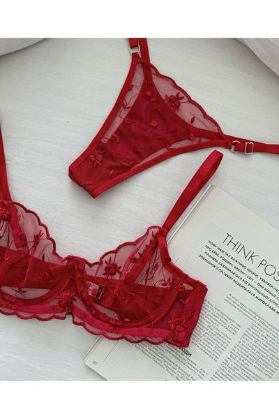VentLingerie Red Floral Underwire Bralet Set