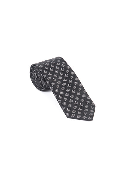 Brianze Crown Patterned Black Gray Tie