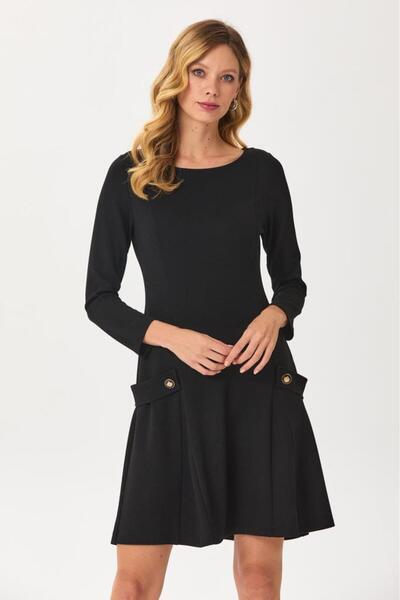 İKİLER Yuvarlak Yaka Eteği Volanlı Elbise 245-2511