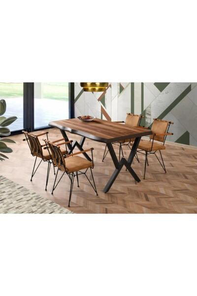 Levent Mobilya Aksesuar AGRON MASA, POYRAZ SANDALYE, KAHVE, 140x85