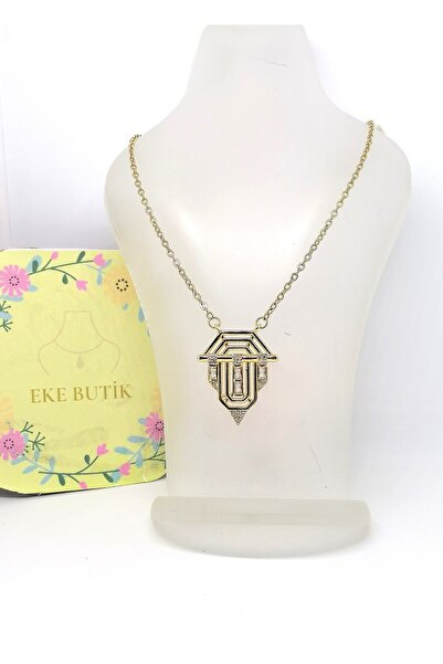 EKE BUTİK Steel Seren Moon Stone Necklace Gold 45cm