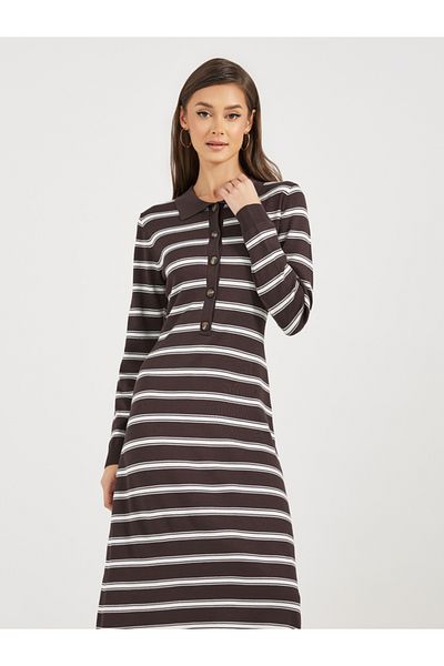 Styli Striped Long Sleeves Sweater Midi Dress