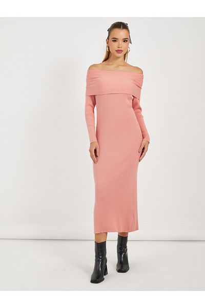 Styli Ribbed Knit Off Shoulder Sweater Midi Dress