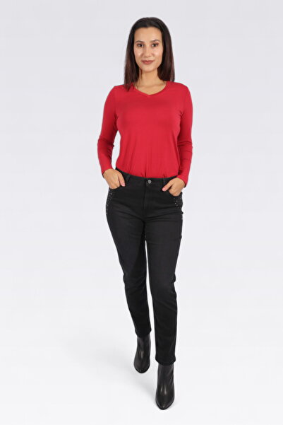 TOLGA SARAÇOĞLU 30229 BLACK STONE DETALET PANTALONI DE BLANȚE ÎNCHIS