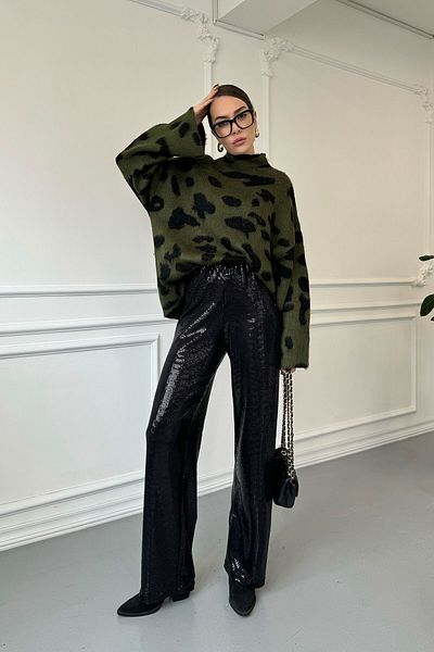 MAGARDE Mirrored Sequin Design Trousers - Black