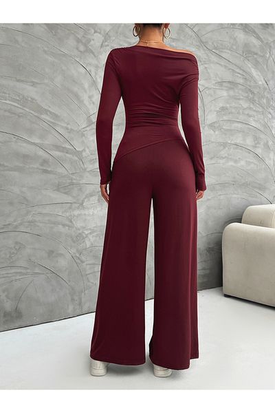 DY By Styli Boat Neck Fitted Top & Wide Leg Pants Co-Ords