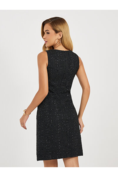 Styli Sleeveless Tweed Mini Dress with Buttons