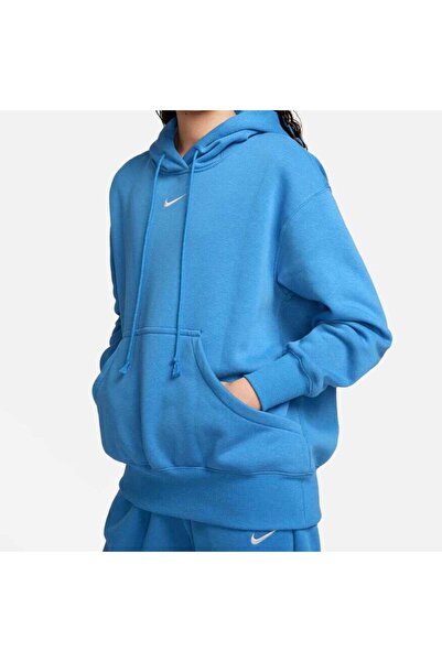 Nike Sportswear Phoenix Fleece Hoodie oversisized bol kalıp Kadın mavi Sweats...