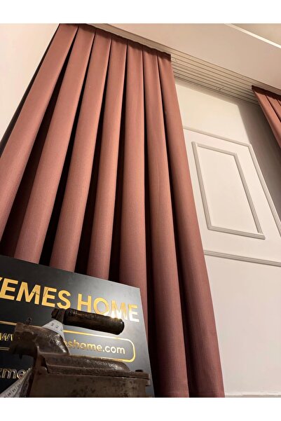 NİVEMESHOME Nivemeshome Roma 18542-d Λινό 1/3 Πλισέ Κουρτίνα Φόντο Ροζ Κουρσού Απμ