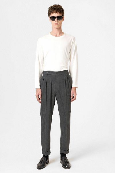 Antioch Anthracite High Waist Striped Double Leg Men's Trousers