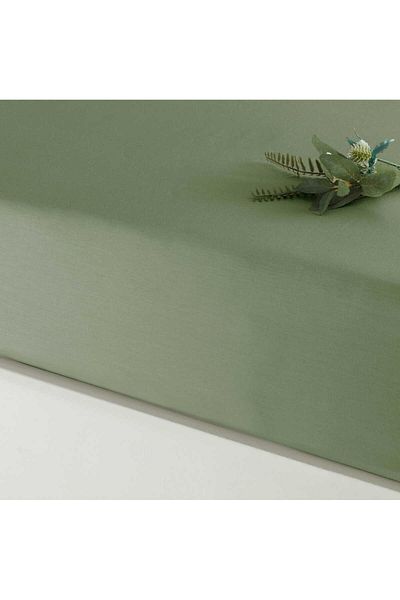 Linens مزيج وتطابق القطن الساتان الملكة حجم ملاءة سرير مطاطية باللون الأخضر الداكن