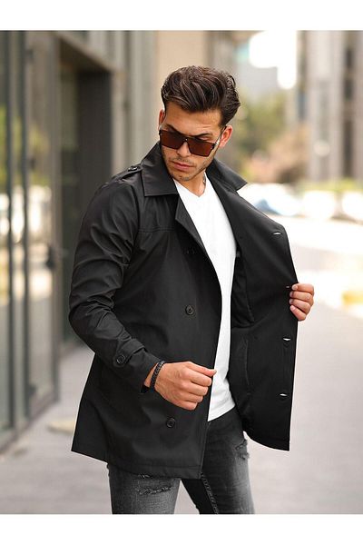 Zoom King Men's Black Belted Waterproof and Windproof Trench Coat