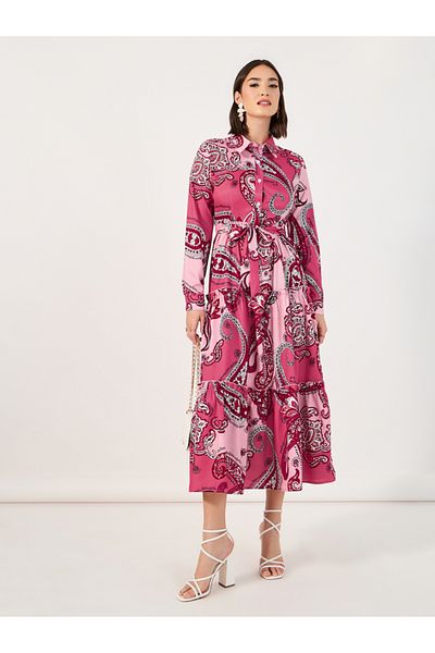 Styli Paisley Print Collared Tiered Midi Dress