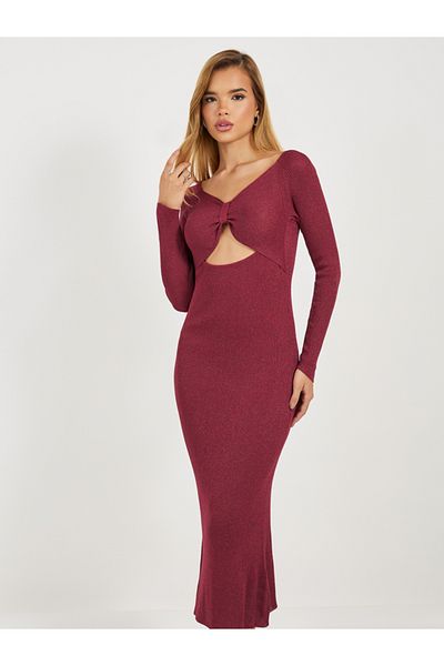 Styli Ribbed Knit Cut-Out Detail Sweater Midi Dress