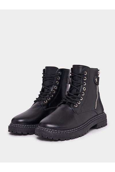 Styli Round Toe Ankle Boots with Side Zipper