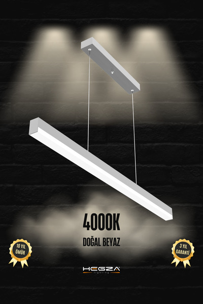 Hegza Lighting Magro 120cm ( Gri Kasa, Doğal Beyaz Işık ) Sarkıt Modern Led A...