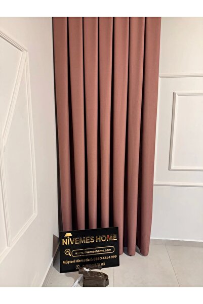 NİVEMESHOME Nivemeshome Roman 18542-D Linen 1/3 Close Pleated Dried Rose Background Curtain Apm