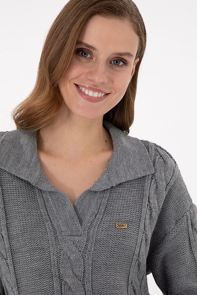U.S. Polo Assn. Pulover de damă gri Melange cu gât polo 50291574 -vr086