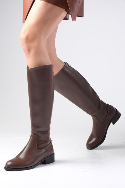 Mio Gusto Vivien Kahverengi Arkadan Fermuarlı, İnce Suni Kürk Astarlı Kadın Çizme