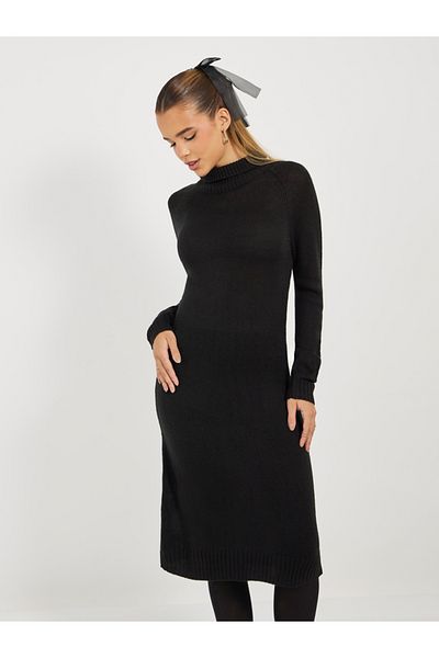 Styli Textured Knit Sweater Knee Length Dress