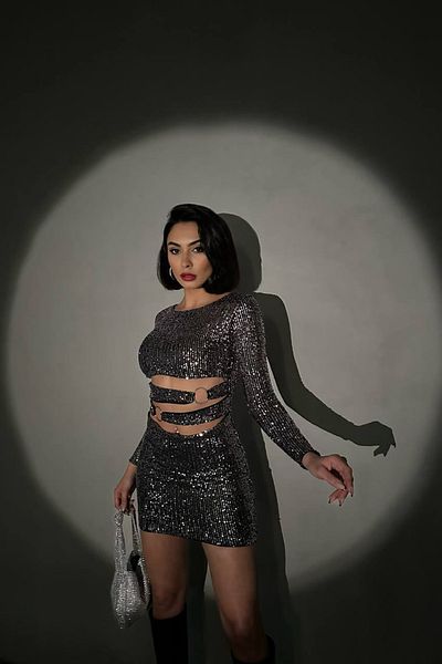Neşeli Butik Women Gray Ring Detailed Mini Sequins Sequins Dress Nbdf106