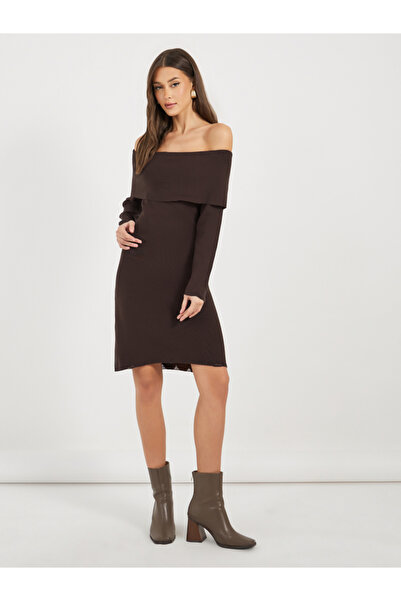 Styli Plain Off Shoulder Sweater Mini Dress