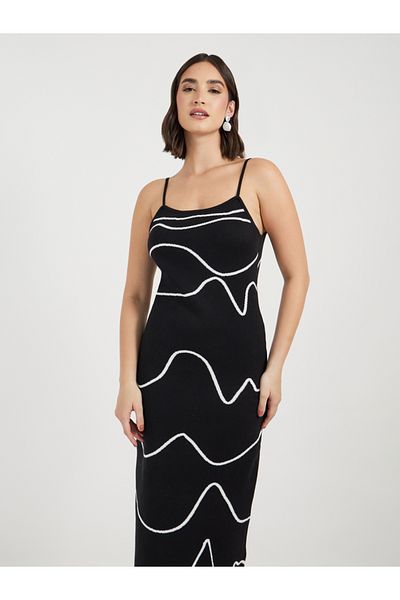 Styli Wavy Lines Strappy Sweater Midi Dress