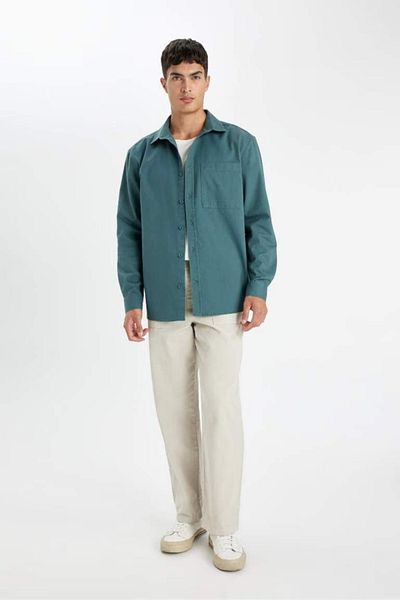 DeFacto Relax Fit Basic Solid Long Sleeve Shirt Jacke aus Baumwolle D1651ax24au