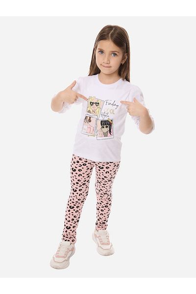 Victor and Jane By Styli Graphic Print Round Neck T-shirt & Animal Print Legging Set
