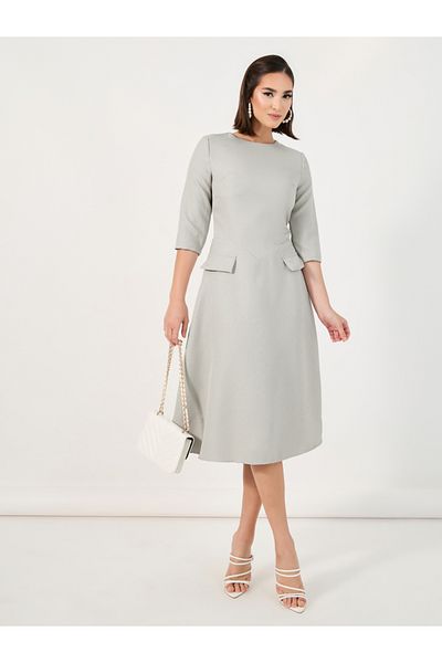 Styli Textured A-Line Midi Dress with Flap Detail