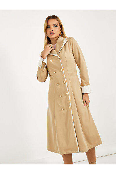 Styli Contrast Cuff Buttoned Blazer Midi Dress