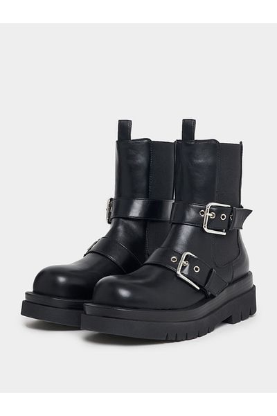 Raid By Styli Double Buckle Strap Round Toe Ankle Boots