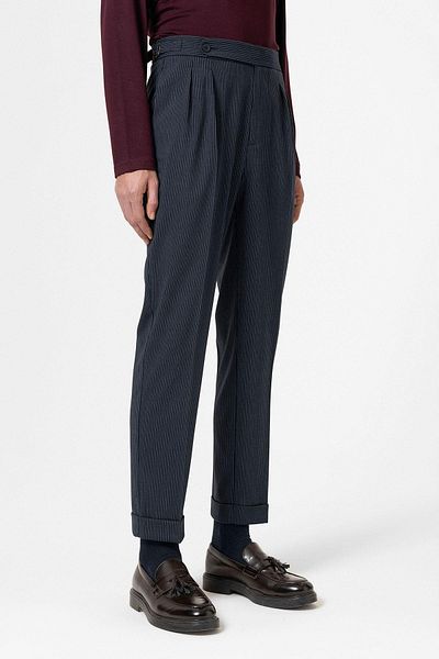 Antioch Navy Blue High Waist Striped Double Leg Men's Trousers