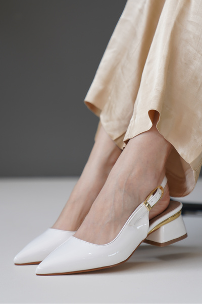 Lizzu Λευκή Vorina - Χρυσά Λεπτομερή Γυναικεία Παπούτσια με τακούνι