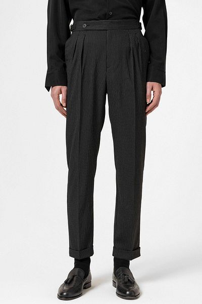 Antioch Black High Waist Striped Double Leg Men's Trousers