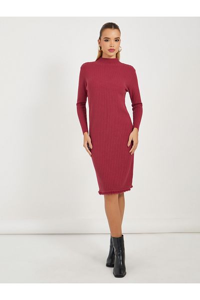 Styli Frayed Edge Knitted Sweater Knee Length Dress