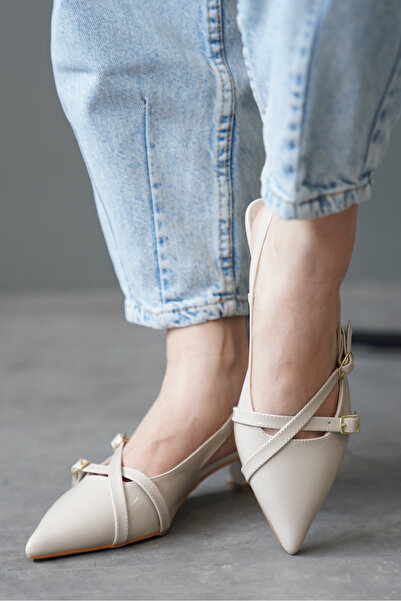 Lizzu Üç Tokalı Kadın Kısa Topuklu Ayakkabı Seeroi Bej